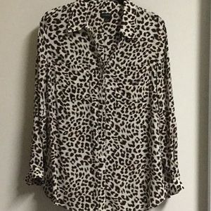 Talbots Button Up Leopard Collar Blouse, Med